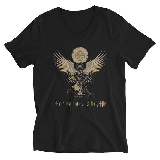 My Name is in Him - Unisex Short Sleeve V-Neck T-Shirt